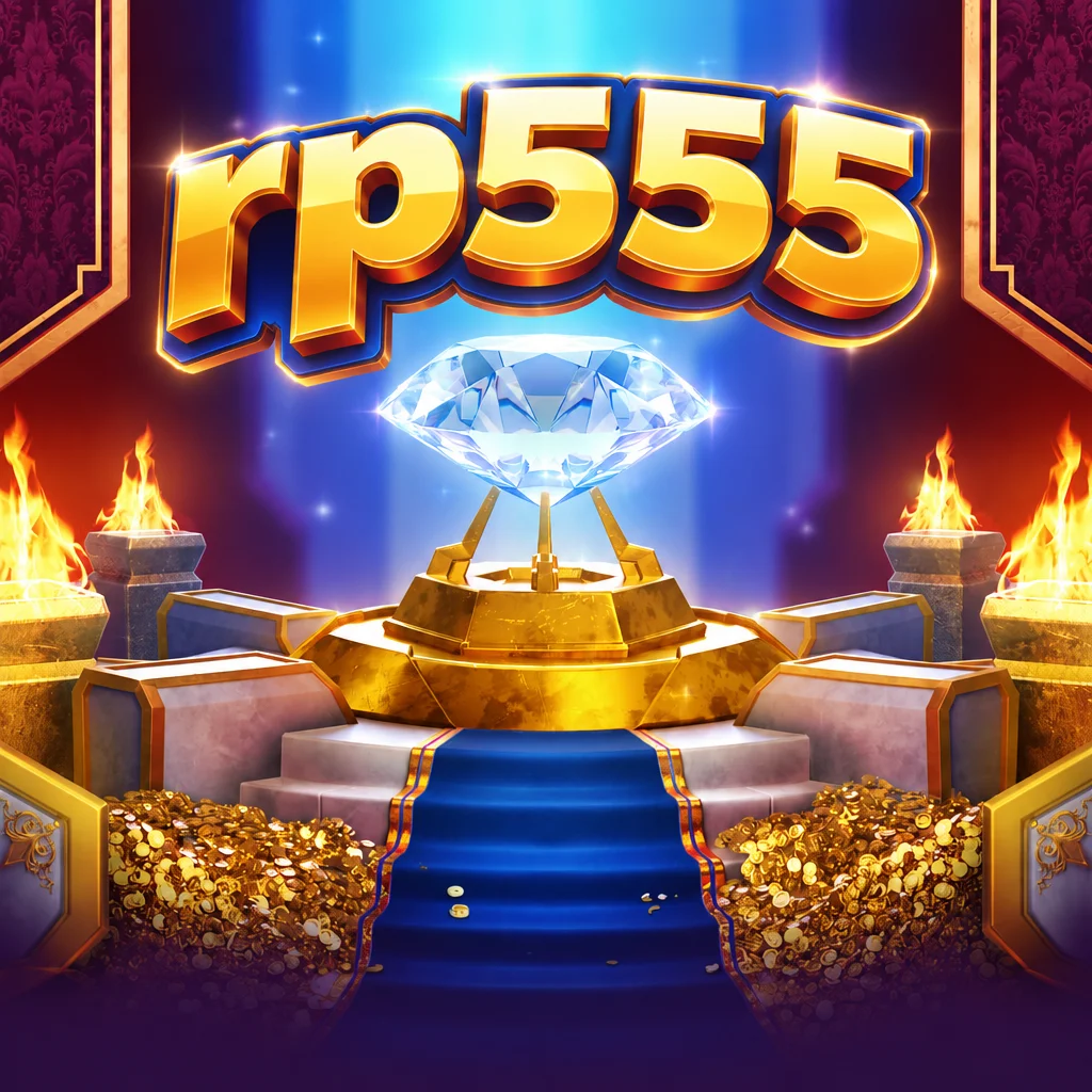Berlian bercahaya di atas tumpukan koin emas pada game Majestic Treasures di rp555